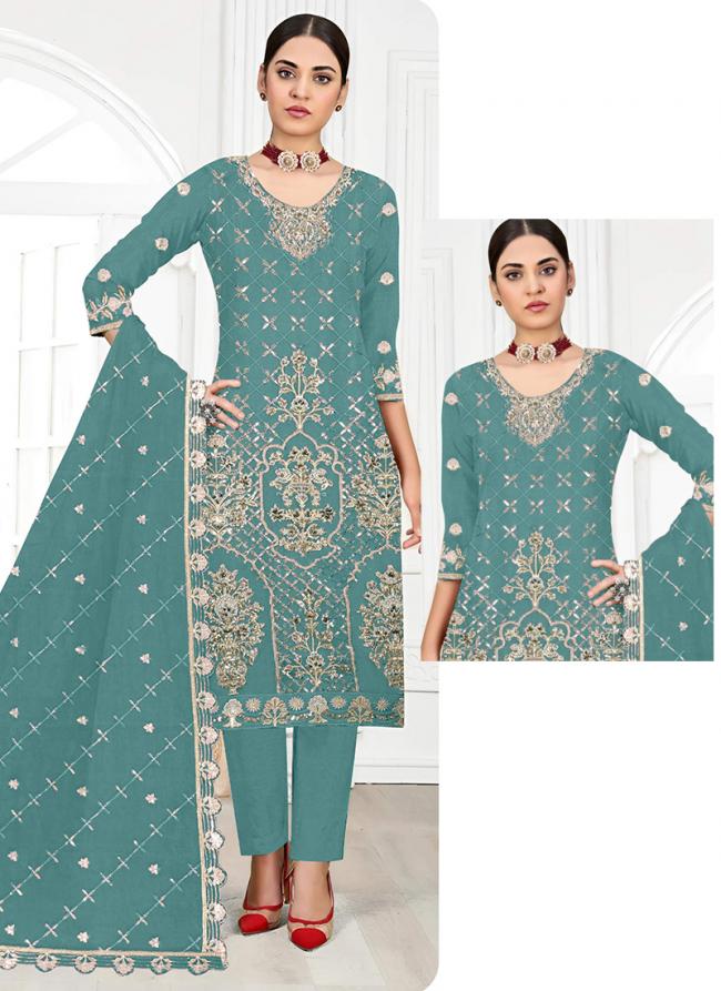 Georgette Sky Blue Eid Wear Zarkan Work Pakistani Suit